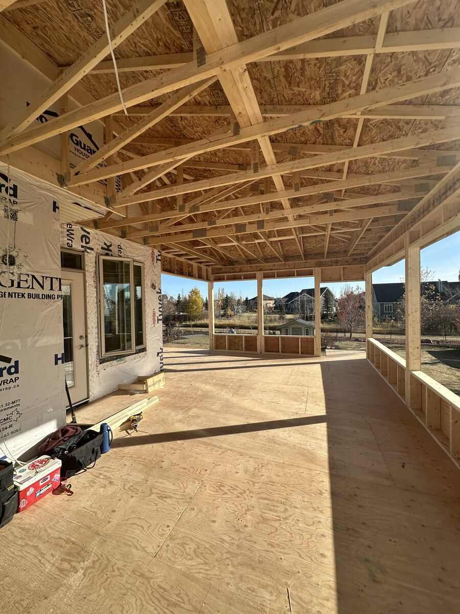 Wraparound covered deck Edmonton Alberta — TrueBlue Builders Ltd